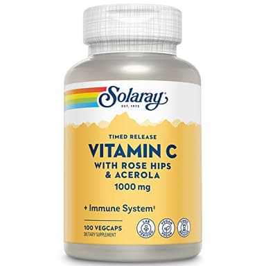 SOLARAY Vitamin C 1000mg - Time Release Vitamin C Capsules w/Rose HIPS and Acerola for Bioflavonoid Support - Two-Stage, All-Day Immune Support - Vegan, 60 Day Guarantee
