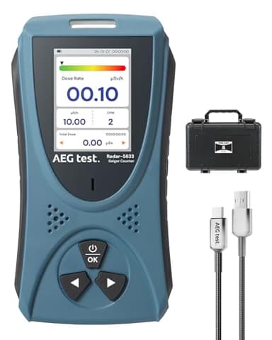 Radiation Detector AEGTEST Radar-5633 Portable Nuclear Radiation Detector with LCD Screen, Rechargeable Dosimeter for Beta Gamma X-ray Detection, Measures in CPM μSv/h μR/h μSv - Blue