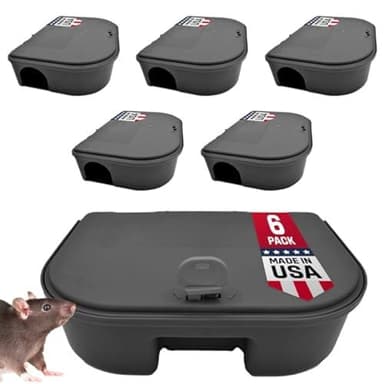 Exterminators Choice Mouse Bait Station Kit - Heavy-Duty Indoor & Outdoor Use - Bait Stations for Yard - Secure Key-Lock Design - Pack of 6, 1 Key, Black, 4.75in x 3.5in x 1.25in