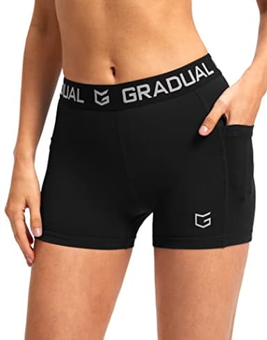 G Gradual Women's Spandex Compression Volleyball Shorts 3" /7" Workout Pro Shorts for Women (Black Pockets, Small)