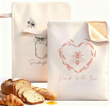 Premium Beeswax Bread Bags for Sourdough - 2 Packs XL Reusable Organic Beeswax Linen Cotton Sourdough Bag, Homesteading Essentials Sourdough Bags with Zip to Keep Fresh Bread Bags for Homemade Bread