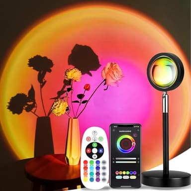 LEKEONE Sunset Lamp Projection, Sunset Night Light Rainbow Projector 180° 16 Color Changing 4 Modes, Vlog, Photography, Decorative, Party Decor, Gift for Women(16 Color) (red) (red)