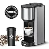 boly Grind and Brew 2 in 1 Coffee Maker Single Serve, with 16oz Stainless Steel Travel Mug & Adjustable Tray, Dual Brewing Options Single Cup Coffee Brewer for Ground Coffee