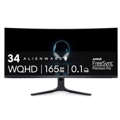 Alienware AW3423DWF Curved QD-OLED Gaming Monitor - 34-inch Quantum Dot, 0.1Ms 165Hz 21:9, 99.3% DCI-P3 Color Gamut, VESA DisplayHDR, 400, AMD FreeSync Premium Pro - Black