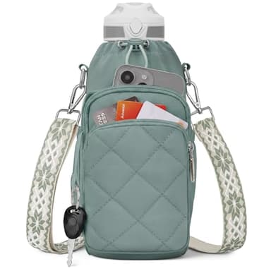 SYTRAH Water Bottle Bag Crossbody,Insulated Water Bottle Purse Crossbody Water Bottle Holder with Strap 40 oz, Sling Bag for Walking Hiking, Green