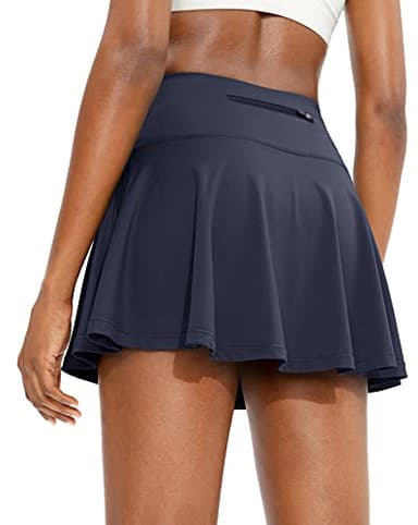 SANTINY Pleated Tennis Skirt for Women with 4 Pockets Women's High Waisted Athletic Golf Skorts Skirts for Running Casual (Navy_S)