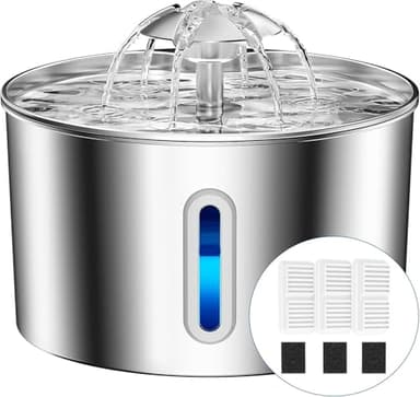 Cat Water Fountain Stainless Steel - 74oz/2.2L Automatic Large Pet Watering Bowl Dispenser for Indoor Dogs - Drinking Fountains with 3 Filter, Gifts for Cats and Kitty - Dog Waterer Bowls No Spill