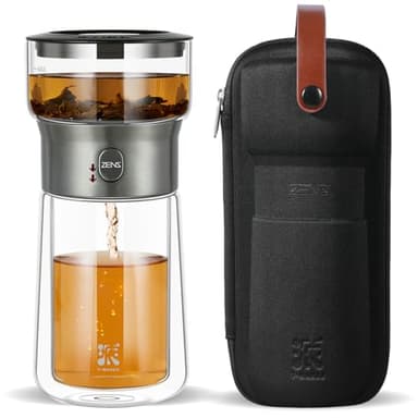 ZENS Modern Glass Tea Infuser Teapot, Smart One Touch Tea Maker for Loose Tea Diffusers with Insulated Mug and Portable Tea Kits, Cool Gongfu Tea Pot for Black Tea Lover Gifts