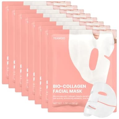 TEAWOO Bio-Collagen Facial Mask 8 EA, Hydrating & Soothing Hydrogel Face Mask, Overnight Collagen Face Mask for Glass Skin & Elasticity, Korean Skin Care