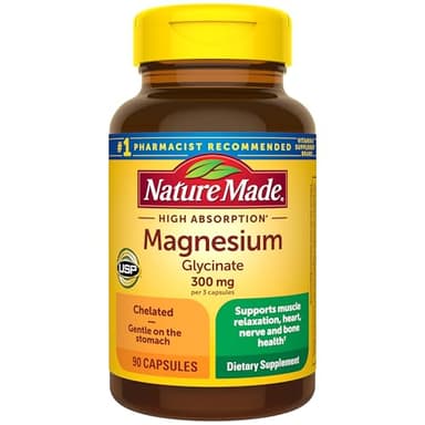 Nature Made High Absorption Magnesium Glycinate 300mg per 3 Capsules, Magnesium Supplement for Muscle, Heart, Nerve and Bone Support, 90 Magnesium Bisglycinate Capsules, 30 Day Supply