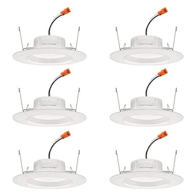 Juno 5"/6" Inch LED Recessed Lighting, RetroBasics Series LED Downlight Trim Kit, Regressed 5"/6" Ceiling Light with 5-in-1 Switchable White Color, 860 Lumens, Baffle Trim, Matte White (6-Pack)