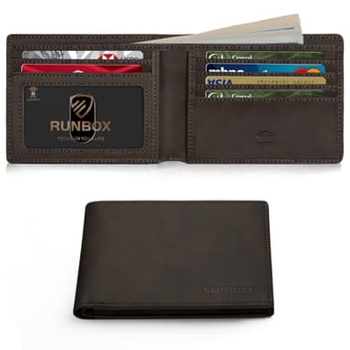 RUNBOX Wallet for Men Slim Leather Bifold RFID Blocking Minimalist Front Pocket Design with Gift Box