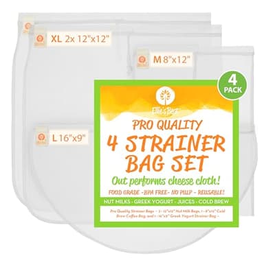 Pro Quality Nut Milk Bags, Greek Yogurt Strainer Bag & Cold Brew Coffee Bag - Commercial Grade Reusable All Purpose Almond Milk etc - Fine Mesh Food Grade BPA Free Nylon