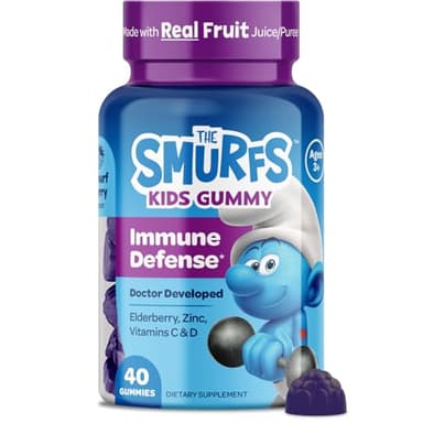 Smurfs Kids Immune Support Gummies | Black Elderberry Vitamin C and Zinc Kids Immunity Gummies | Made with Real Fruit | Doctor Developed | Non-GMO & No Artificial Flavors or Colors | 40 Gummies