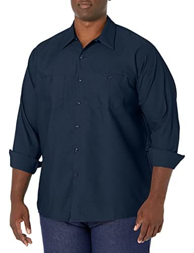 Red Kap Men's Industrial Work Shirt, Regular Fit, Long Sleeve, Navy, 4X-Large