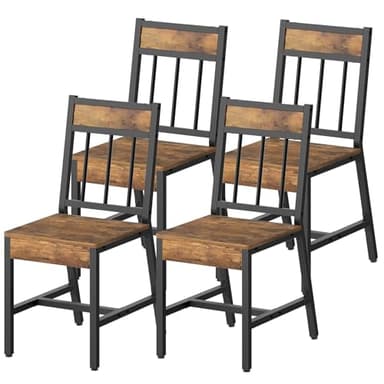 YATINEY Dining Chairs Set of 4, Industrial Kitchen Chairs with Metal Frame, Slanted Back, Wooden Dining Chair Set, for Kitchen, Living Room, Rustic Brown and Black CY03L4BR