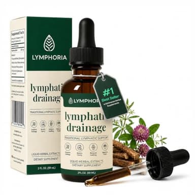 LYMPHORIA Lymphatic Drainage Drops for Bloat Relief & De-Puff – Cleavers, Red Clover, Stillingia Root & Prickly Ash Bark – Lymph Node Detox Cleanse, Fluid Retention – Alcohol-Free, Vegan, 2 Fl Oz