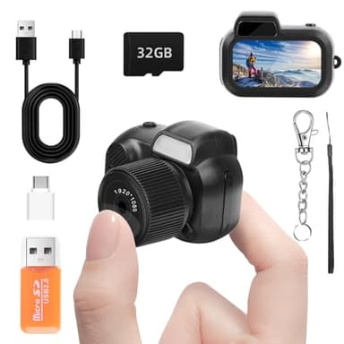 Mini Keychain Camera, FHD 1080p 8MP Mini Digital Camera with 32GB SD Card, 0.96" HD Display, 100 Mins Battery Life for Travel Recording Birthday Gifts (Retro, Black)