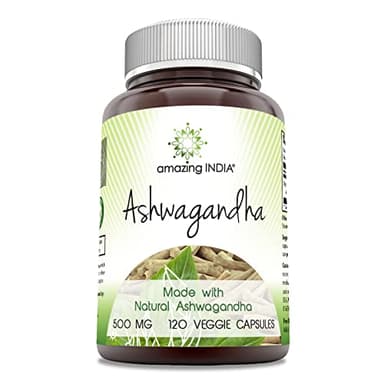 Amazing India Ashwagandha Supplement | 500 Mg Per Serving | 120 Veggie Capsules | Non-GMO | Gluten Free | Made in USA | Ideal for Vegetarians