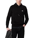 Lacoste Men's Long Sleeve Solid Pop Over Fleece Hoodie, Black, 3X-Large