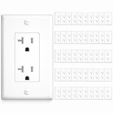 Amico 50 Pack Wall Outlet, 20 Amp Tamper Resistant Outlet, UL Listed, Heat Resistant Polycarbonate, Wall Plate Included, 125V/1875W, for Home, Commercial and Electricians Use, White