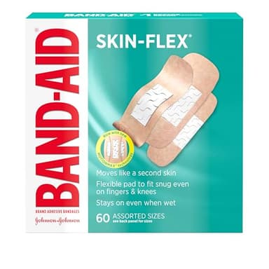 BAND-AID Brand Skin-Flex Adhesive Bandages for First Aid & Wound Care of Minor Cuts, Scrapes & Burns, Flexible Sterile Bandages Great for Fingers, Hands & Knees, Assorted Sizes, 60 ct