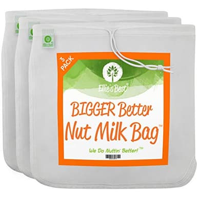 Pro Quality Nut Milk Bag - 3 XL12"X12" Bags - Commercial Grade Reusable All Purpose Food Strainer - Food Grade BPA-Free - Ultra Strong Fine Nylon Mesh - Almond Milk, Juices, Cold Brew Recipes Videos
