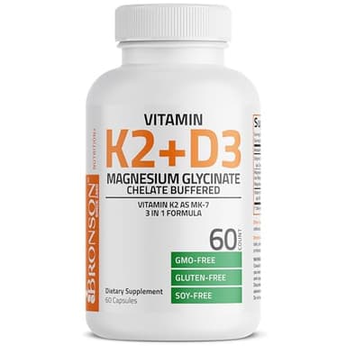 Bronson Vitamin K2+D3 Magnesium Glycinate Supplement, 3-in-1 Formula, 60 Capsules