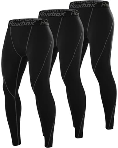 Roadbox 3 Pack Compression Pants Men, Performance Running Workout Sports Leggings, Gym Basketball Athletic Tights Base Layer