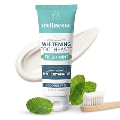 Wellnesse Hydroxyapatite Toothpaste, Fluoride Free, Whitening Toothpaste, Remineralizing Enamel Care, Xylitol Formula for Sensitive Teeth and Daily Oral Care, Fresh Mint, 4 Oz