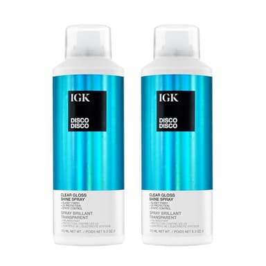IGK Disco Disco Clear Gloss Shine Spray 2 pack – High-Shine Finishing Spray with UV Protection – Vegan & Cruelty-Free