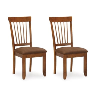 Signature Design by Ashley Berringer Dining Chairs Set of 2, Classic Wood Spindle-Back Design, Cushioned Microfiber Seat, Rustic Finish for Kitchen & Dining Room Chair, Walnut