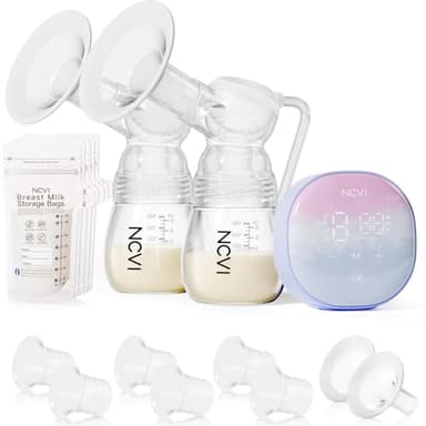 NCVI Double Electric Breast Pump 8122, Portable Milk Breastfeeding Pump with 4 Modes 9 Levels, Hospital-Grade Suction 280mmHg with 17/19/21/24mm Flanges for Home, Office and Travel, USB Rechargeable