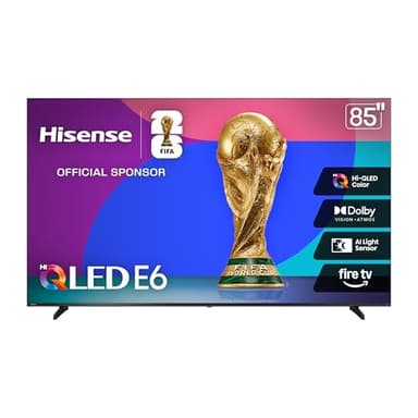 Hisense 85" E6 Cinema Series Hi-QLED 4K UHD Smart Fire TV (85E6QF) - AI Light Sensor, Dolby Vision · Atmos, Voice Remote with Alexa, Motion Rate 120, HDR 10+ Adaptive, Game Mode Plus