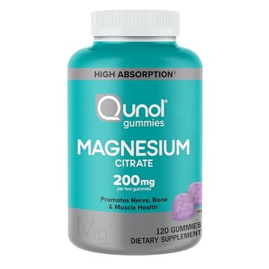 Qunol Magnesium Gummies for Adults, 200mg Elemental Magnesium (from 1,750mg Magnesium Citrate), High Absorption Magnesium Supplement, Supports Nerve, Bone and Muscle Health, Vegetarian, 120 Count