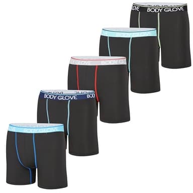 Body Glove 5 Pack Mens Boxer Briefs, Anti Chafing Dry Fit Performance Underwear, Cool Moisture Wicking Athletic Boxers, Medium