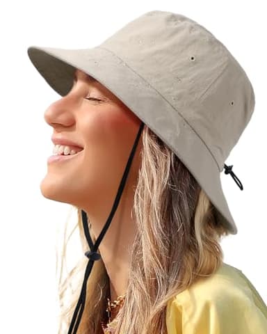 Water-Resistant Bucket Hat for Women Men Rain Hat UPF 50+ Boonie Sun Hat Foldable Summer Floppy Fishing Safari Hats Beige