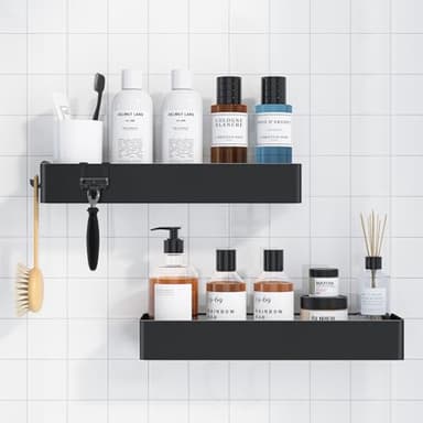 Kitsure Shower Caddy - 2 Pack Adhesive Shower Organizer, Rustproof Metal Shelves, No-Drill Bathroom Organizers and Storage, Black, XX-Large