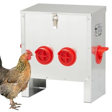 Sancunhui Automatic Chicken Feeder 25lbs, Galvanized Metal Chicken Food Dispenser, Rainproof & Rodent Proof No Waste Poultry Feeder for Backyard Coop, Farm, Ducks & Hens (4 Ports)