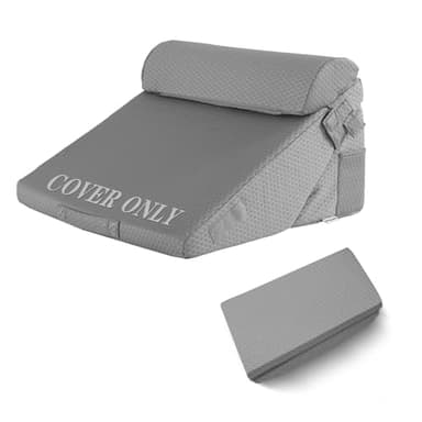 Bedluxe Wedge Pillow Set Cover for 3PCS, Adjustable Bed Wedge Pillow Case with Side Pocket, Removable&Machine Washable Wedge Pillowcase with Zipper, 22"x22"x12", Grey(Pillow NOT Include)