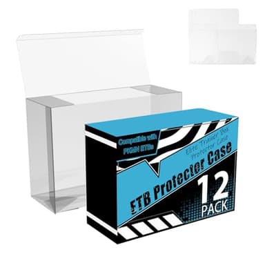 12 Pack ETB Protector Case Compatible with PKMN Elite Trainer Box Protector Cases 0.5mm Thick Plastic Heavy Duty Clear PKMN ETB Case Protector Cover Soft with Protective Film Auto-locking Bottom