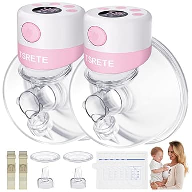 TSRETE Double Wearable Breast Pump, Electric Hands-Free Breast Pumps with 2 Modes, 9 Levels, LCD Display, Memory Function Rechargeable Milk Extractor-24mm Flange, Pink