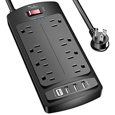 Surge Protector Power Strip - Nuetsa Flat Plug Extension Cord with 8 Outlets and 4 USB Ports, 6 Feet Power Cord, 2700 Joules, ETL Listed, Black