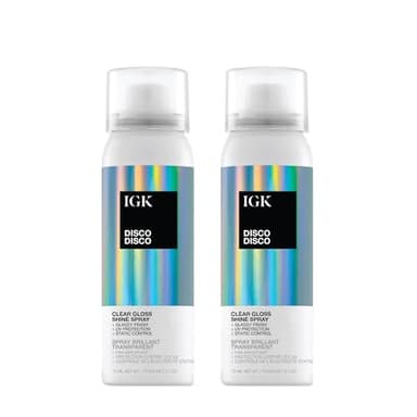 IGK Disco Disco Clear Gloss Shine Spray – Travel Size 2 pack – High-Shine Finishing Spray with UV Protection – Vegan & Cruelty-Free