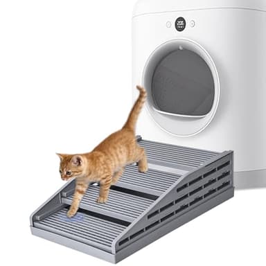 TAILRYTH Adjustable Litter Box Step, Elevated Cat Ramp/Stairs with Filter Function, Anti-Tracking, Easy to Clean, Fits Automatic Litter Boxes, for Small & Elderly Cats, Non-Slip(Grey)