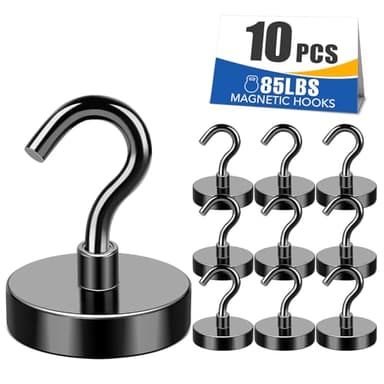 MIKEDE Black Magnetic Hooks 85Lbs Heavy Duty Earth Magnets with Hooks for Cruise Cabin Strong Magnet Hooks for Hanging Super Metal Magnetic Hanger for Grill Fridge Kitchen - Pack of 10