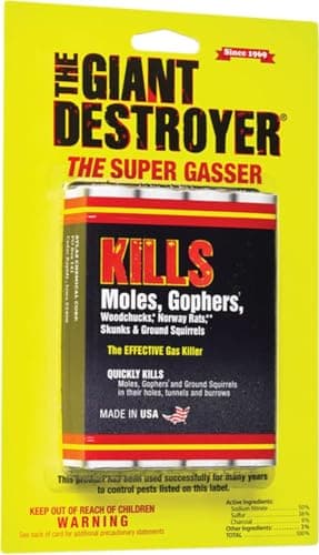 Giant Destroyer Smoke Bombs 12 Pack (48 Sticks) Kills Moles Gophers Skunks Rats Squirrels