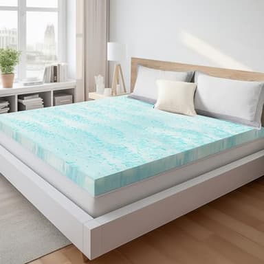 Sweetcrispy Mattress Topper Queen, Memory Foam 3 Inch Thick Gel Infused Cooling Pad for Pressure Relieve for Queen Size Bed, Sleeper Sofa, RV, Camper, CertiPUR US, Breathable
