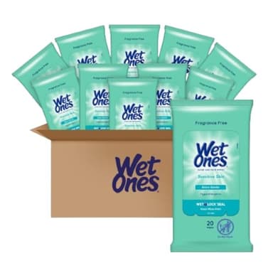Wet Ones Hand Wipes, Sensitive Skin Wipes, Travel Wipes Case, Hand and Face Wipes,20ct, Travel Size Wipes (30 pack)