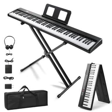 Ktaxon 88 Key Foldable Electronic Keyboard Piano Set, Semi-Weighted Electric Piano Digital Piano with Dual X Stand, 2 Bluetooth Mode, 1000 Rhythms, 1000 Tones and 50 Demos for Beginners Adults(Black)